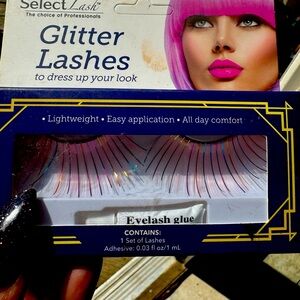 Glitter lashes, long, pink blue gold rainbow comes with eyelash glue